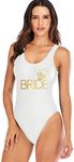 elightvap Women's Bride to Be Squad One Piece Letter Print High Cut Monokini Bridesmaid Team Swimsuit, White 1-bride Diamond, Medium