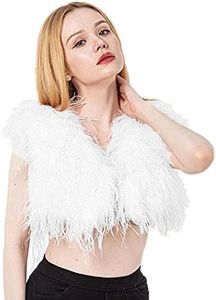 Women Ostrich Fur Feather Small Vest Bolero for Wedding for Party Bride Furry White Color Blush Fluffy Luxurious Romantic (white, M)