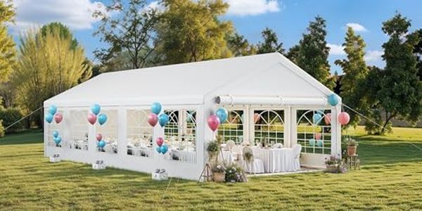 YITAHOME 16x32FT Party Tent Heavy Duty PVC Wedding Event Shelters White Upgraded Galvanized Ripple Canopy with Large Roof Removable Sidewalls & 3 Storage Bags 600D Oxford Commercial