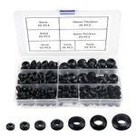 YIXISI 270 PCS 7 Sizes Rubber Grommets Kit, Conductor Gasket Ring Grommets, Black Rubber Hole Plugs Electrical Wire Gaskets, for Protecting Wires, Cables and Plugs, Black