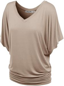 Lock and Love WT1038 Womens V Neck Short Sleeve Dolman Top M Taupe