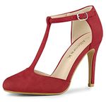 Allegra K Women Rounded Toe Stiletto Heel T-Strap Dress Pumps Red 4.5 UK/Label Size 6.5 US