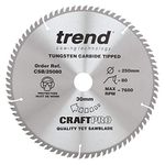 Trend Wood Circular Saw Blade, 250mm Diameter, 30mm Bore, 80 Teeth, TCT, 3mm Kerf, +15° Hook, CSB/25080