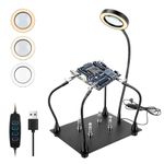 Helping Hands Soldering Station, Welding Third Hand Tool with 6X Magnifying Glass & 3 Color LED Light, Sturdy Base and 4 Adjustable Magnetic Solder Holder, for Soldering, Repair Circuit Board, Crafts