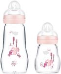 MAM Feel Good Glass Baby Bottle Pack of 2 (170 ml & 260 ml), with Teat 1 Slow Flow for Newborns, Pink