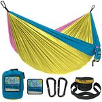 Wise Owl Outfitters Camping Hammock - Portable Hammock Double Hammock Camping up to 500lbs, Accessories for Outdoor, Indoor w/Tree Straps, Double Yellow & Blue