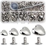 YORANYO 150 Sets Leather Rivets Kit Mixed Sizes Rivets for Leather Heart Studs for Clothing Fabric Silver Rivets with Leather Crafting Rivet Tool for Repair Decorate Jackets Shoes Bags Belts Purse