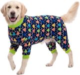 LovinPet Big Dogs PJS Onesies, Blue Triangle Print, Post Surgery Shirt, UV Protection, Pet Anxiety Relief, Wound Care Onesie for Large Dog,3XL