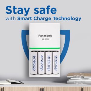 eneloop SmartPlus AA Battery Charger with 4 Rechargeable Batteries
