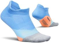 Feetures Elite Light Cushion No Show Tab Ankle Socks - Sport Sock with Targeted Compression - Blue Burst, L (1 Pair)