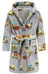 SWMSTUPF Kids Robe Boys Hooded Fleece Sleep Robe Cotton Towel Animal Soft Bathrobe (Gray Excavator, 5T)