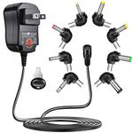 12W Universal Multi Voltage AC/DC Adapter Switching Power Supply with 8 Selectable Adapter Plugs, Suitable for 3 V to 12 V Home Household Electronics Devices