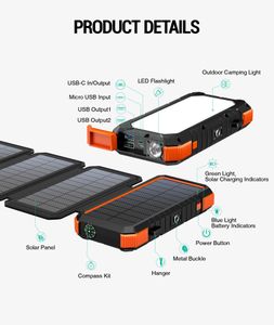 BLAVOR 20000mAh Solar Power Bank – 4 Foldable Panels, Fast Charging