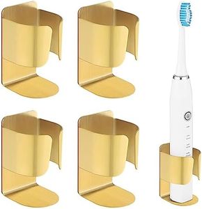 Electric Toothbrush Holder, 304 Stainless Steel Wall Mounted Self Adhesive Storage Organizer Stand Rack for Electric Toothbrush, Toothpaste, Facial Cleanser(Golden 4 Pack)