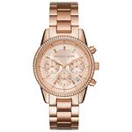 Michael Kors Women's Ritz Stainless Steel Watch with Crystal Topring, Rose gold/37mm, One Size, MK6357 - Ritz