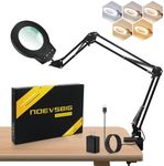 NOEVSBIG Magnifying Glass with Light 10X Desktop Lamp Close Work Up for Desk Crafting, Reading, Sewing, Panting, Soldering, Ultra 3-Section Swing Arm Design for Large Workbench, Hands Free Magnifier