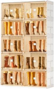 JEKO&JEKO Foldable Boot Storage Cabinet with Magnetic Doors,5-Tier Double-Column Tall Shoe Organizer for Closet & Entryway,Space Saving Shoe Rack for Boots,Fits Up to 20 Pairs, White