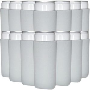 TahoeBay Slim Can Cooler Sleeves (50-Pack) Skinny Tall Cans 12 Oz Bulk Thin Seltzer Fit Sublimation Blanks for Vinyl Plain Blank Foam Beer Bottles Black White Assorted Solid Set (Frost)