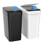 Kssvzz 2 Pack Small Motion Sensor Bathroom Bins with Lid, 10L Smart Waste Paper Basket, Slim Automatic Toilet Rubbish Bin, Touchless Trash Can for Bedroom, Office, Living Room (Black/White)