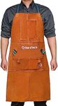 DURATECH Welding Apron, 36" Leather Welding Apron Heat Flame Resistant, Heavy Duty Welding Apron with 6 Tool Pockets, 100% Cowhide Leather Work Apron Big And Tall, Woodworking Apron