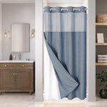 eachope Stall No Hooks Needed Linen Textured Shower Curtain with Snap-in Fabric Liner Set,Hotel Luxury Decor Farmhouse Shower Curtains for Bathroom,Waterproof & Washable,54Wx80H,Blue Grey