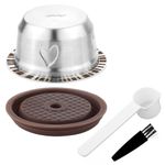 Reusable Pods for Nespresso Vertuo Machine, Stainless Steel 230ml Refillable Coffee Capsule Set with 1 Silicone Lid, 1 Spoon, 1 Brush Coffee Accessories for Nespresso