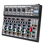 Audio Mixer Channel, Sounds Mixer for Streaming. Mixing Board Console With DJ Mixer 7 Channel, Usb Audio Interface and 48V Phantom Power Mixer, DJ Studio Sound Board with FX Reverb Delay Effect.