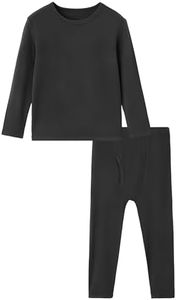 BambooBud Thermal Underwear for Kids Boys Long Sleeve Top and Bottom Pajama Set Soft Undershirts Johns Base Layer XXS-XL, Black, Large