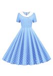 YMING Womens Vintage Party Evening Prom Dresses Cocktail Swing Dresses Polka Dot Summer Midi Dress Light Blue L