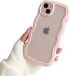 Cat Care Back Cover Compatible with iPhone 13, Adorable Curly Wave Frame Clear Case for Girls and Women, Transparent Soft Silicone TPU Bumper Shockproof Protective Cover (Pink)