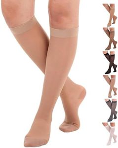 Made in USA - Sheer Compression Socks for Women 15-20 mmHg - Support Hose Knee High Stockings - A101, Beige