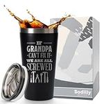 Gifts for Grandpa - If Grandpa Can't Fix It We are all Screwed, 16 oz Insulated Coffee Tumbler with Lid - Gifts for Fathers Day for New Grandpas - Birthday Gifts for Grandpa - Grandpa Mug Black