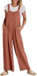 ANRABESS Womens Jumpsuits Overalls Wide Leg Casual Summer Outfits Linen Rompers Jumpers Sleeveless Straps 2024 Clothes Rust XX-Large