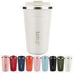 SUNTQ Reusable Coffee Cups Travel - Coffee Travel Mug with Leakproof Lid - Thermal Mug Insulated Cup - Stainless Steel Coffee Travel Cup, for Hot and Cold Drinks, 18oz/510ml, Cream White