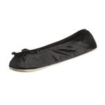 ISOTONER Women's Satin Ballerina Slipper with Bow, Suede Sole, Black, X-Large / 9.5-10.5 US