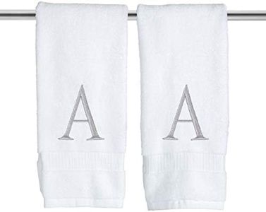 Decorvo Monogrammed Hand Towels for Bathroom - Luxury Hotel Quality Personalized Initial Decorative Embroidered Bath Towel for Powder Room, Spa - GOTS Organic Certified - Set of 2 Letter A