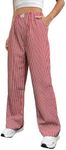 OYOANGLE Women's Straight Wide Leg Trousers Striped Print Letter Patched Detail High Waist Y2K Fashion Pants Red Small