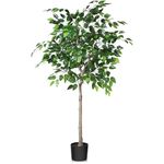 Kazeila Artificial Ficus Silk Tree, 5FT Faux Plastic Ficus Plant in Pot with Durable Plastic Trunk, Fake Plant for Home Decor Office House Living Room Indoor Outdoor