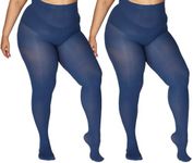 MERYLURE Plus Size Tights for Women Up To 6x, Semi Opaque Control Top Nylon Pantyhose, High Waist Solid Stockings, Navy*2, M/L