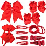 Whaline 20Pcs Red Girls School Hair Accessories Kit 8 Inch Large Cheer Bow Elastic Hair Band Ponytail Holder Bow Headband Hair Clips Ribbon Hair Barrettes for Toddlers Christmas Birthday Gift