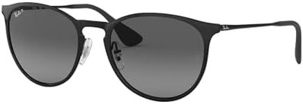 Ray-Ban RB3539 Erika Metal Round Sunglasses, Black/Polarized Light Grey Gradient Grey, 54 mm