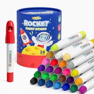 JUPITEARTH 26 Colors Rocket Tempera Paint Sticks with 120 PDF Coloring Pages, Quick Drying, Non-Toxic and Washable Paint Sticks for Kids and Students, Art Supplies for Drawing on Paper and Canvas