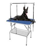 CALISTOUK 42" Foldable Dog Grooming Table for Home, 42"x 24" x 67" Pet Grooming Table w/Arm/Noose/Mesh Tray, Height Adjustable Dog Cat Drying Desktop Groom Table with Storage Basket, Pet Station at Home