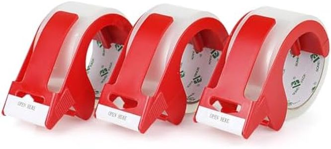 3 Rolls BOMEI PACK Clear Packing Tape with Dispenser, Heavy Duty Packaging Tape for Moving Shipping Sealing and Storage,1.8Mil Thick, 3 Rolls 1.88 Inch x 50 m,Total 150m