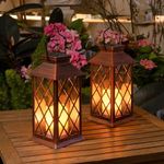 2Pack 11" Outdoor Solar Lanterns Waterproof Garden Flickering Flameless Candle Mission Lights for Patio, Table ,Outdoor,Party, Yard,Lawn,Mothers' Day Gifts for Mom (Antique Copper)