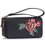 XEYOU Double Zipper Long Clutch Wallet Cellphone Wallet for Women with Removable Wristlet Strap for Credit Card, Cash, Coin, Bill, Peony Flower, Large, Travel Wallet