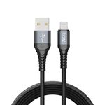 boAt LTG 550V3 Lightning Cable Apple Mfi Certified with Spaceship Grade Aluminium Housing,Stress Resistance, Rapid 2.4A Charging &480Mbps Data Sync, 1M Length & 10000+ Bends Lifespan(Mercurial Black)