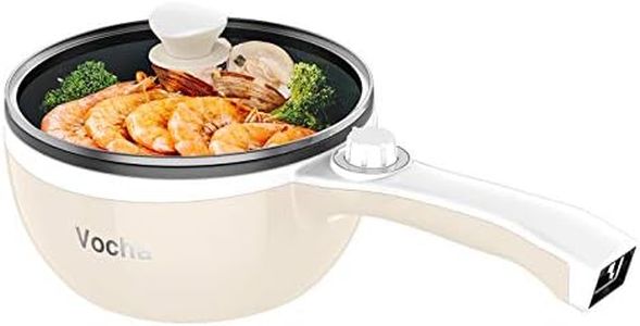 Vocha Electric Hot Pot, 1.5L Mini Portable Electric Pan Non-Stick, Multi-Cooker with Lid for Travel/Dormitory, Silicone Spatula Included (Beige)