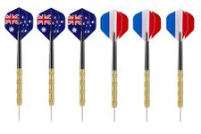 SLYK Professional Steel Tip Darts Set, Bullseye Pro Dart Series Gold Coated Barrel, Sharp Pointed Tip Darts for Dartboard Game (Pack of 6 - Aus/France)