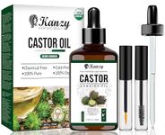 Kanzy Organic Castor Oil for Eyelashes and Eyebrows 50ml Cold Pressed Castor Oil for Hair Growth 100% Natural and Pure Castor Oil with Brushes for Hair, Beard, Nails and Skin